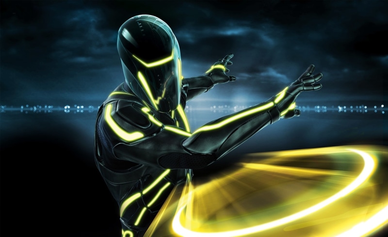 adult, communication, technology, illuminated, Tron, 1080P, black background, motion, outdoors, sport, blurred motion, nature, Evolution, Tron Legacy