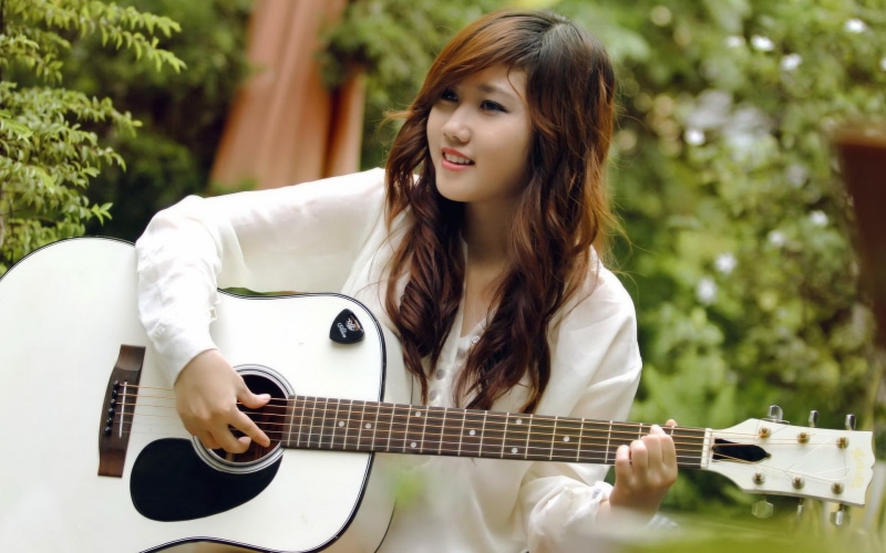 Guitar, Smile, Girl, Music, 1080P, Asian