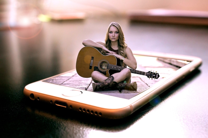 fantasy, mobile, musical equipment, plucking an instrument, front view, sitting, female, musical instrument, beautiful woman, young adult, adult, playing