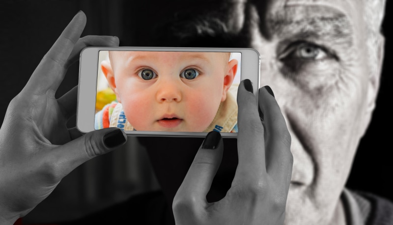 difference, baby, looking, reality, technology, males, men, third eye, old, adult, deception, girl, age, false pretences, childhood, image, discrepancy