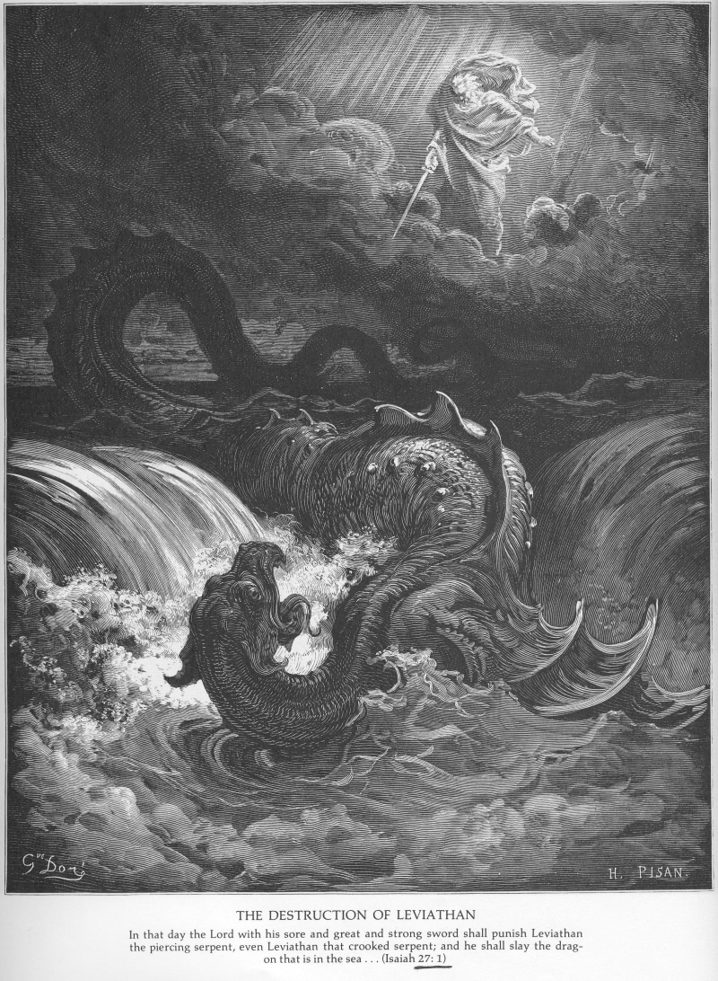 Christianity, Jewish, lithograph, dragon, leviathan, monochrome, Holy Bible, 2K