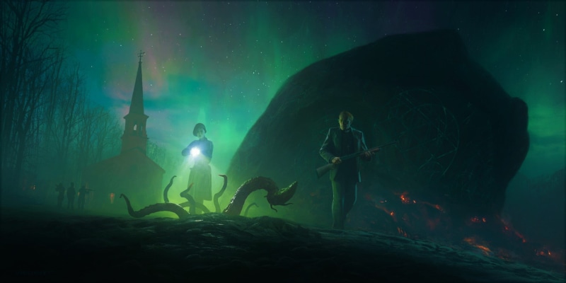 space, stars, H. P. Lovecraft, creature, 1080P, forest, mansion, Richard Wright, church, horror, Cthulu, night