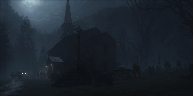 mansion, horror, space, church, Cthulu, forest, Richard Wright, night, creature, stars, 1080P, H. P. Lovecraft