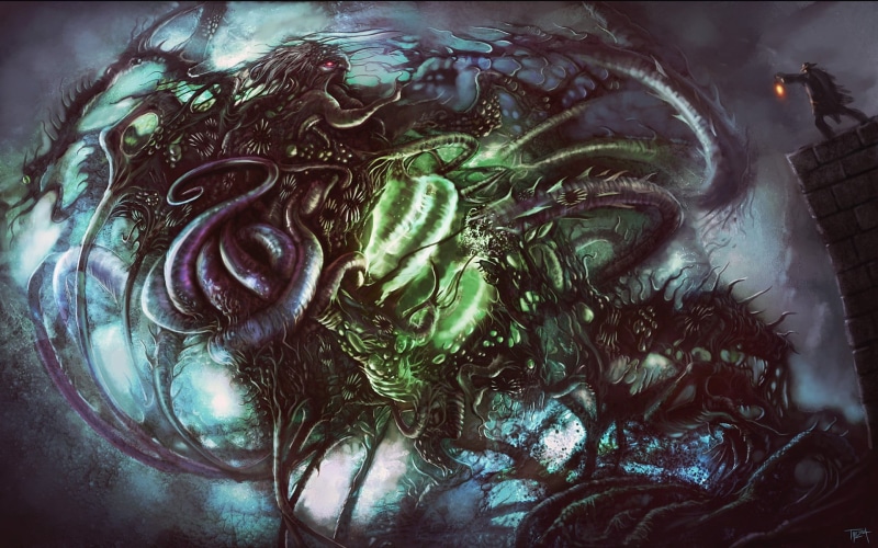 motion, backgrounds, water, H. P. Lovecraft, blue, abstract, nature, digital art, indoors, drawing, horror, green, art and craft, statue, craft