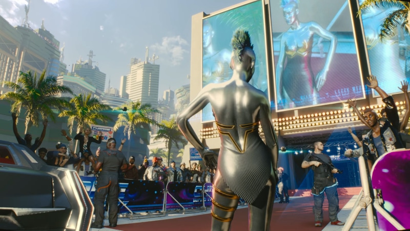 Cyberpunk 2077, human representation, men, sky, lifestyles, built structure, 4K, representation, crowd, arts culture and entertainment, CD Projekt RED