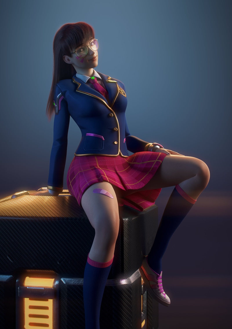 CGI, skirt, video game girls, artwork, video games, illustration, looking at viewer, D.Va (Overwatch), stockings, digital art, fan art, VGErotica, 5K