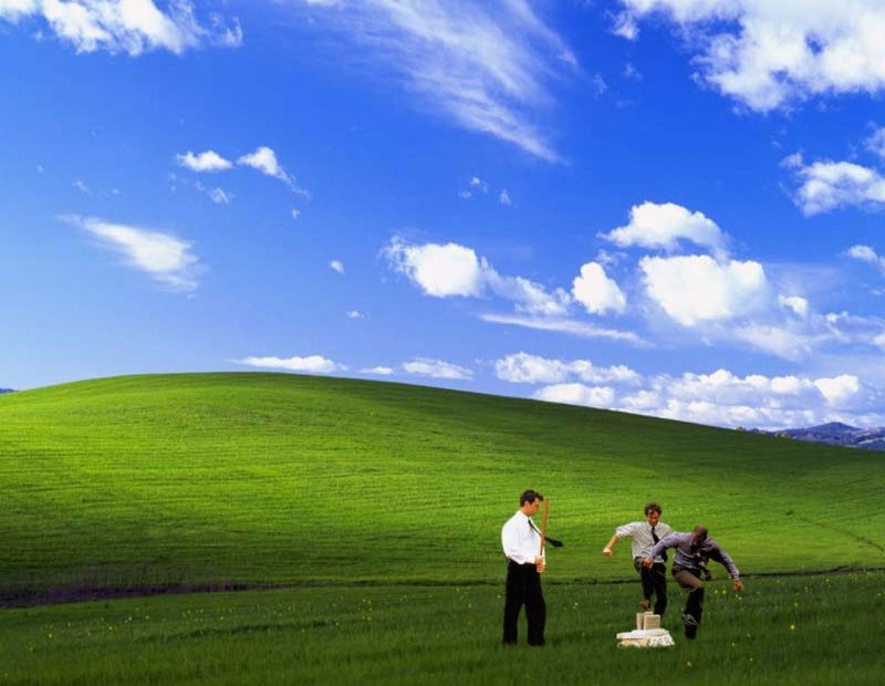 group of people, adult, clouds, baseball bat, land, day, environment, field, nature, grass, landscape, sky, cloud - sky, movies, humor, sky blue, beauty in nature