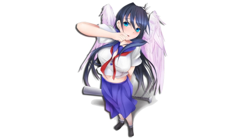 one person, young women, purple, listening, women, 1080P, studio shot, anime girls, fashion, front view, white background, technology, anime, indoors