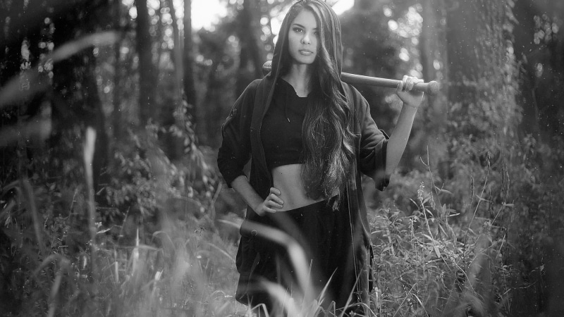 leisure activity, women, young adult, casual clothing, forest, tree, woodland, three quarter length, 1080P, nature, hairstyle, beautiful woman, long hair
