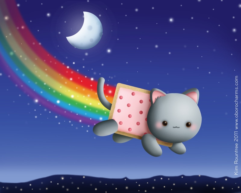 rainbows, stars, animals, pink color, Nyan Cat, night, flying, celebration, toy, cloud - sky, gray, memes, savings, no people, nature, illustration, food