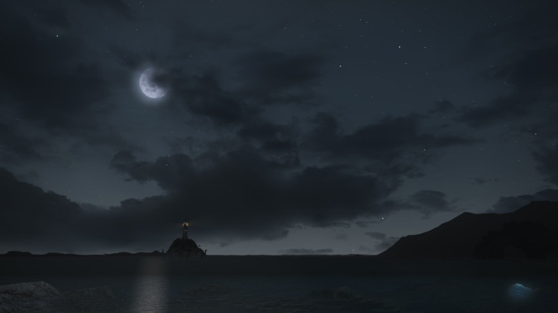 waterfront, silhouette, digital art, no people, video games, sea, architecture, tranquility, tranquil scene, astronomy, stars, sky, cloud - sky, land, outdoors
