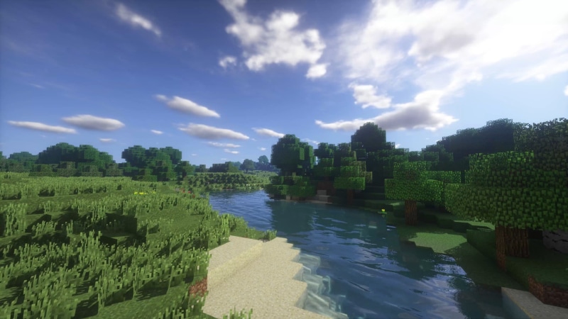 sky, growth, Minecraft, scenics - nature, trees, no people, plant, outdoors, landscape, green color, tranquil scene, nature, river, cloud - sky, near, painting