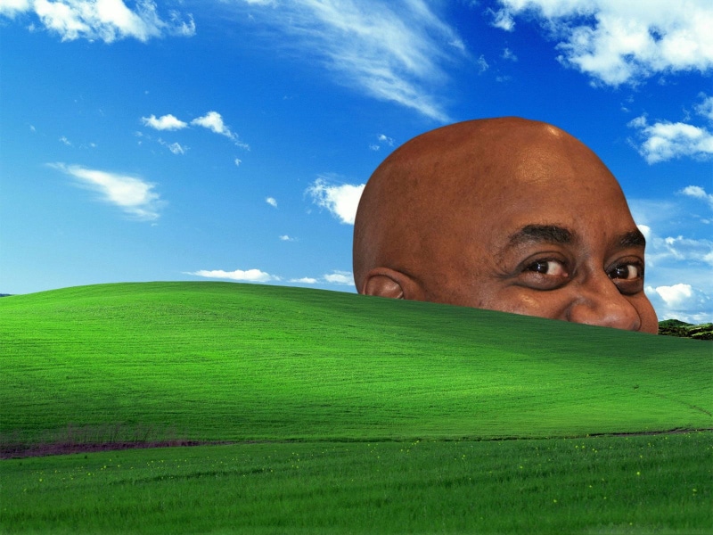 sky, Ainsley Harriott, humor, grass, nature, Windows 98, parody, bliss, black guy, 720P