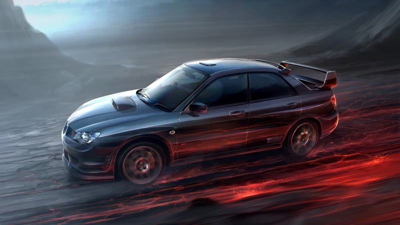 impreza, sti, 1080P, hd, Subaru, artwork, art, flame, digital, wrx, cars