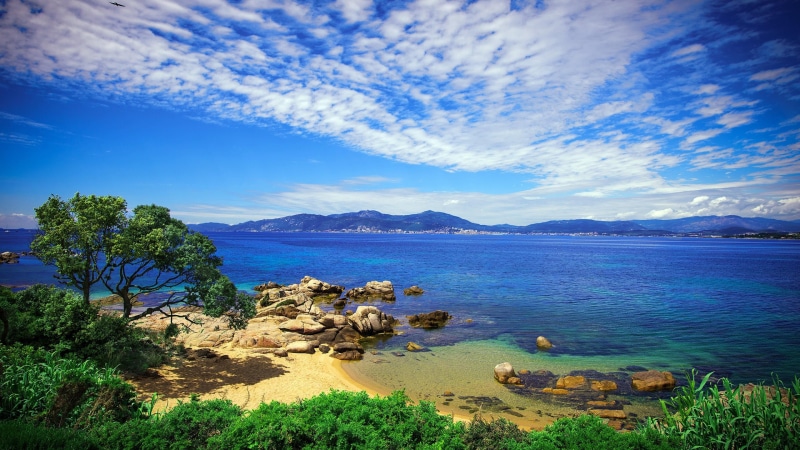 outdoors, corsica, sea, blue, cloud, mountain range, no people, france, 4K, environment, tranquil scene, beauty in nature, scenics - nature, cloud - sky
