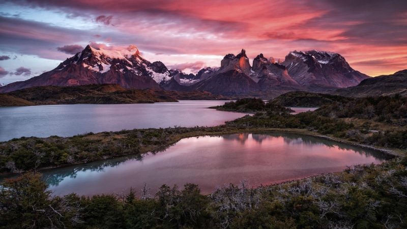 hd, reflection, no people, cloud - sky, tranquil scene, mountains, sky, sunset, 1080P, lake, brown, scenics - nature, windows, non-urban scene, snowcapped mountain