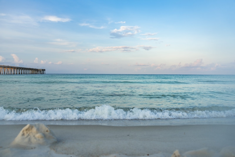 tranquil scene, 5K, horizon, no people, sun, wave, ocean, motion, fl, panama city beach, tranquility, green, one animal, sea, sony, blue, pier, animal