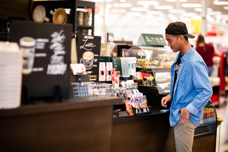 interior design, men, market, pharmacy, retail, lifestyles, clothing, drink, cafe, adult, shop, three quarter length, store, starbucks, one person, business