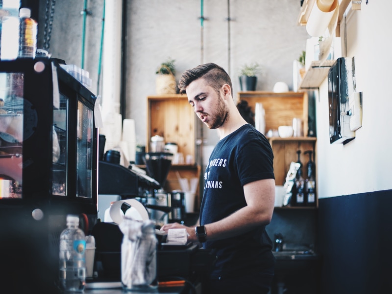 working, one person, adults only, coffee shop, bakery, entrepreneur, man, coffeemaker, food, adult, facial hair, small business, cafe, business, store