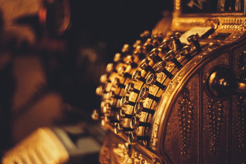 store, focus on foreground, keyboard, cash register, gold, music, metal, close-up, colored, gear, musical instrument, shopping, antique, selective focus