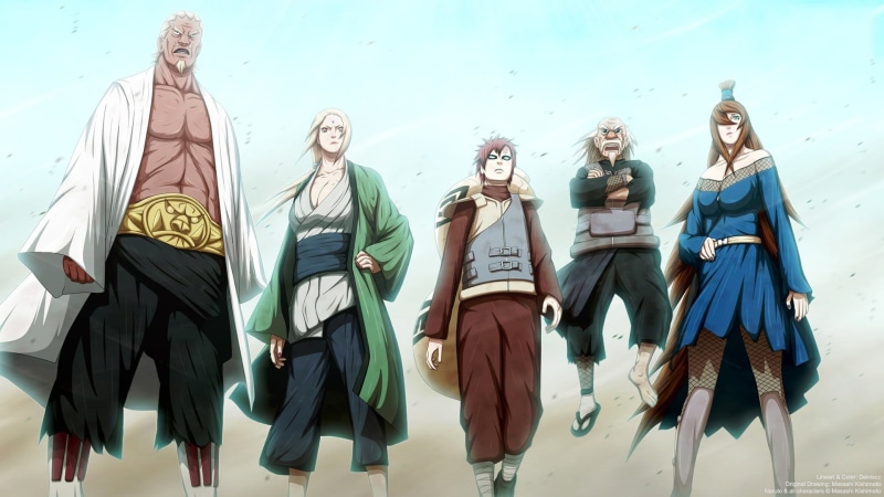 manga, sky, beauty, group of people, kages, anime boys, fashion, Mizukage, outdoors, Kazekage, people, Hokage, five, day, human representation, beautiful woman