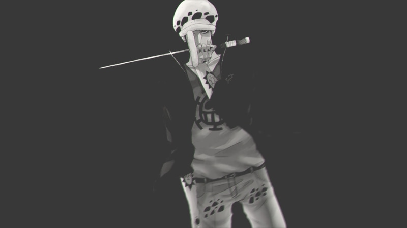 black background, obscured face, Trafalgar Law, leisure activity, one, studio shot, looking at camera, copy space, Anime, portrait, men, representation