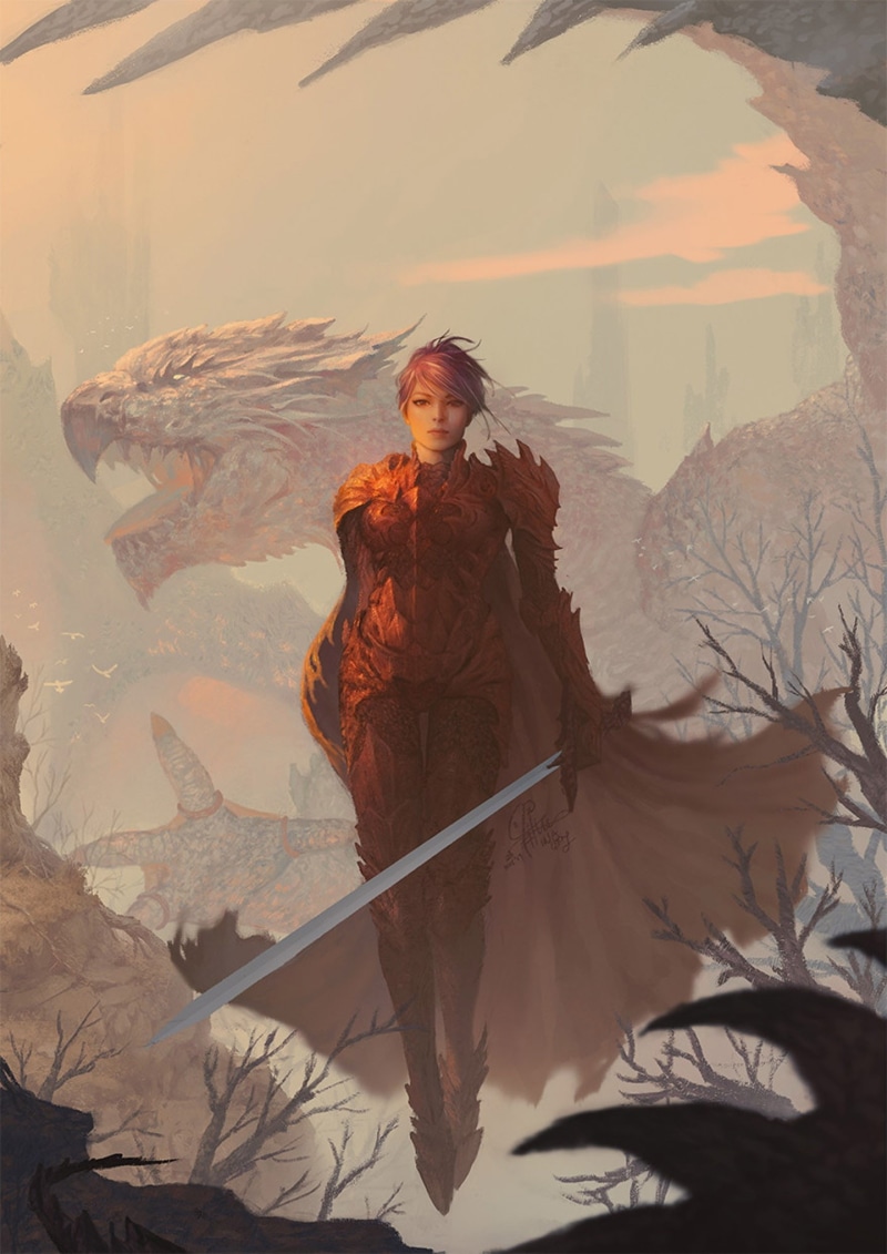 ina-wong-kara, beautiful, ina, fantasy, woman, beauty, warrior, dragon, art, 1080P, original, sword, artist, wong