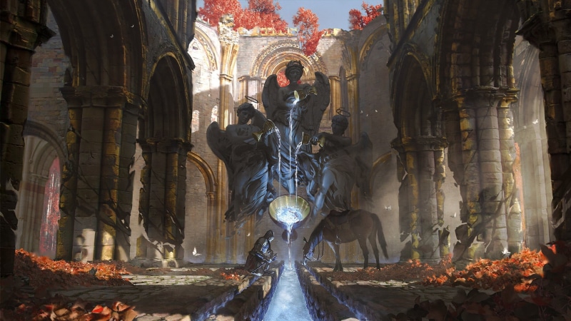 water, pearls, temple, warrior, digital art, angels, fantasy art, Knight, armor, illustration, sword, medieval, fantasy, artwork, stream, horse, ruins