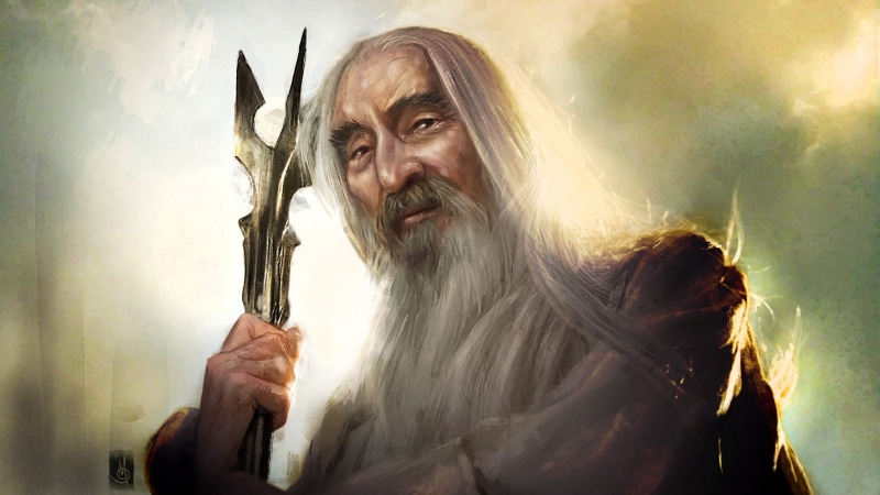 fantasy art, portrait, beards, staff, artwork, Saruman, 2K, Christopher Lee, wizard, old people, The Lord of the Rings
