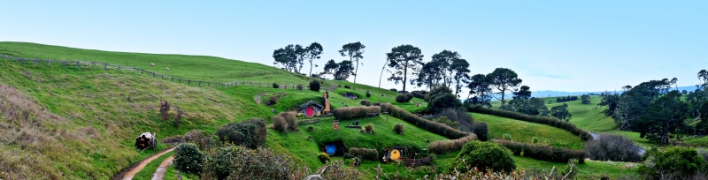 nature, scenics - nature, mountain range, grass, no people, hobbiton movie set, panoramic, 5K, movie set, plant, lords of the rings, trees, outdoors, non-urban scene