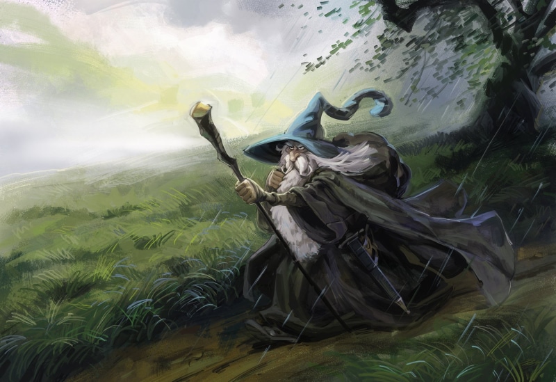 1080P, Gandalf the Grey Study, art, cloud - sky, Enrique Rivera, day, Gandalf, land, grass, plant, outdoors, tree, water, creativity, art and craft, growth