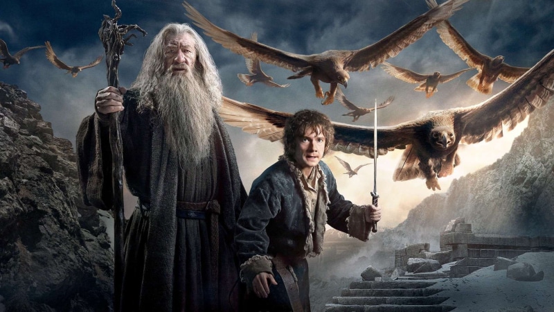 The Hobbit, eagle, Martin man, movies, Bilbo Baggins, Ian McKellen, Gandalf, wizard, The Hobbit: The Battle of the Five Armies, 1080P