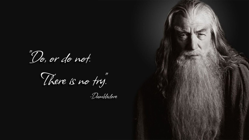 hair, studio shot, white hair, indoors, hairstyle, blackboard, western script, gandalf albus dumbledore yoda ian mckellen harry potter quote, portrait