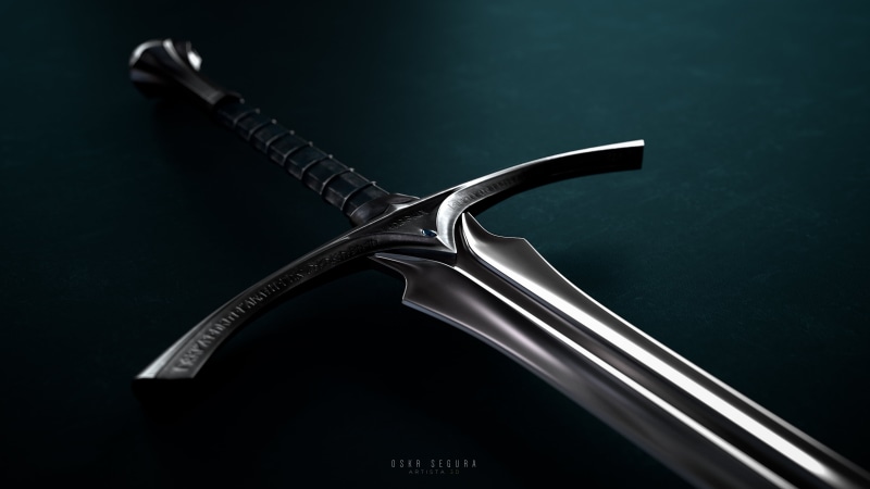 sword, Middle Earth, artwork, CGI, 3d design, Gandalf, Oskr Segura, J. R. R. Tolkien, 4K, Middle-earth, The Lord of the Rings, digital art, dark background