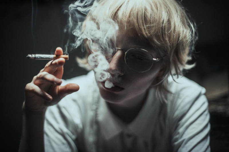 women, 720P, cigarettes, short hair, blonde, women with glasses, glasses, nose rings, smoking