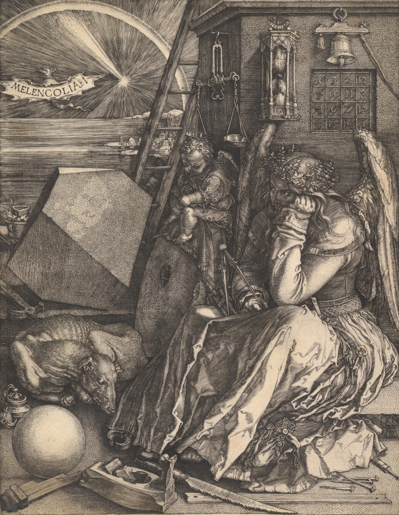 craft, antique, history, winged genius, the past, 2K, christianity, belief, indoors, jesus Christ, engraving, melancholy, religion, albrecht durer, people