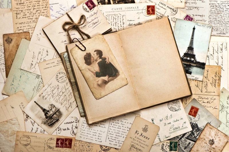 book, ancient, letters, correspondence, communication, antique, grunge, cards, postage Stamp, indoors, print, mail, scrapbook, textured, ink, document