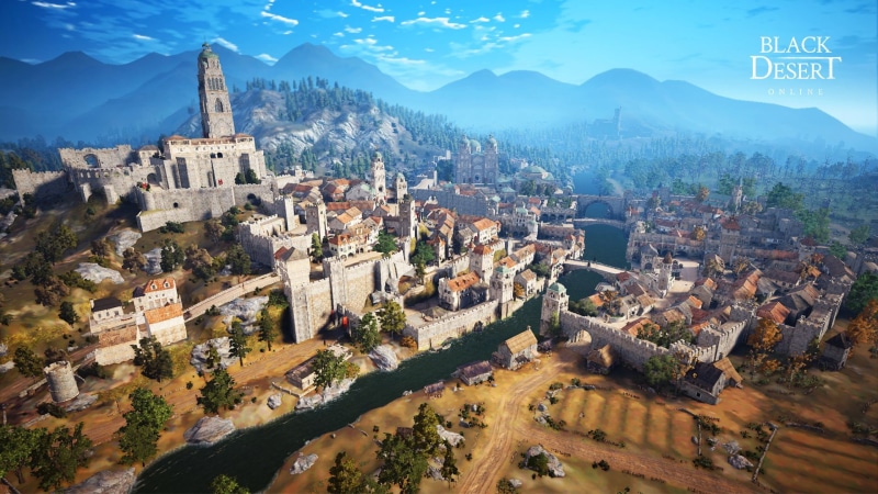 architecture, rpg, townscape, online, the past, residential district, fantasy, travel, outdoors, black, tree, mmo, high angle view, history, building exterior