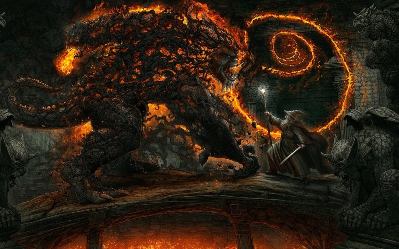 The Lord Of The Rings, illustration, creativity, bonfire, 1080P, gargoyles, burning, Kopi, illuminated, human representation, fire, land, rod, fire - Natural Phenomenon