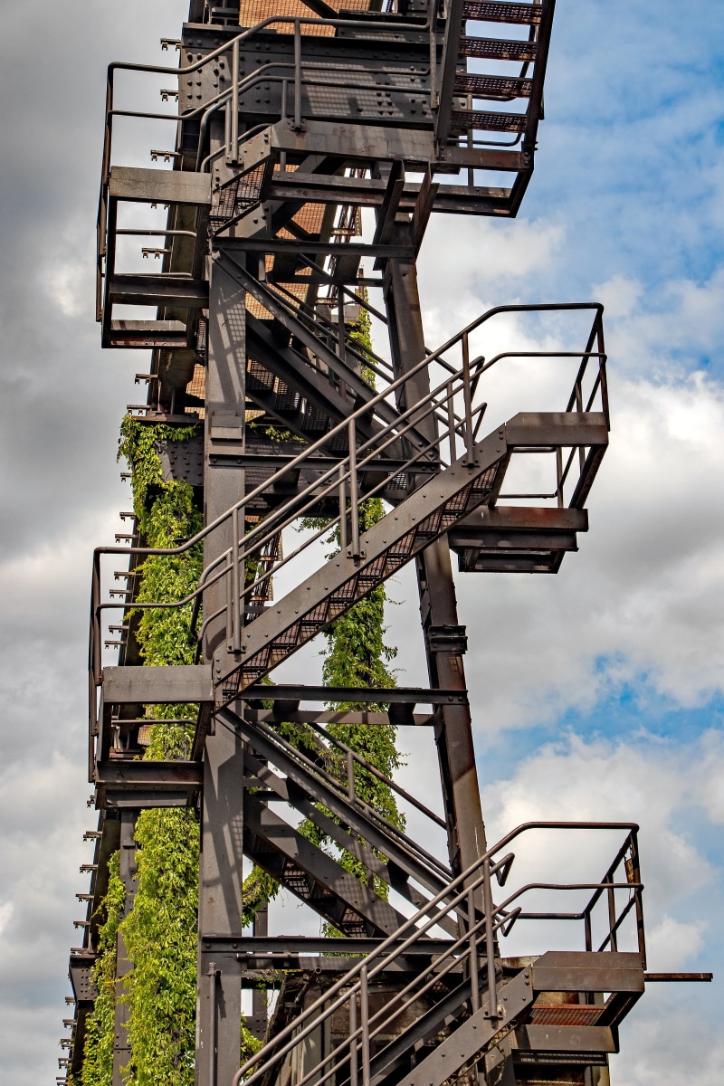 ladder, connection, nature, north landscape park, ruhr area, factory building, industry, decay, steps and staircases, old, staircase, lost places, industrial plant