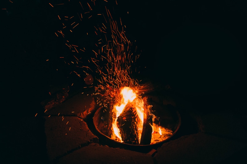 camping, 5K, orange color, no people, motion, firewood, log, outdoors, close-up, long exposure, nature, camp, dark, night, rocks, molten, flames, fire