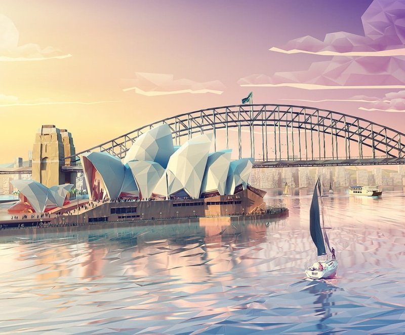 ship, Mateusz Szulik, architecture, nature, iron, travel destinations, reflection, sky, outdoors, Sydney Opera House, Sydney, building exterior, painting