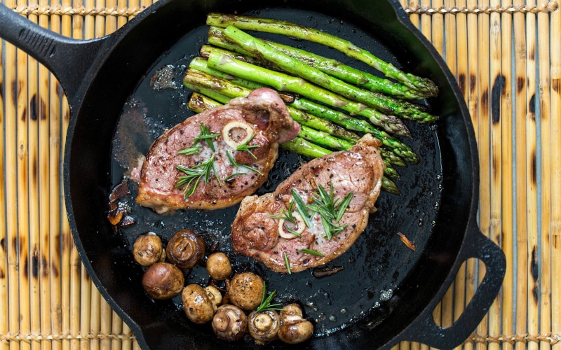 freshness, household equipment, two, steak, wood - Material, table, ready-to-eat, food And Drink, rustic, no People, vegetable, fried, barbecue Grill, directly above