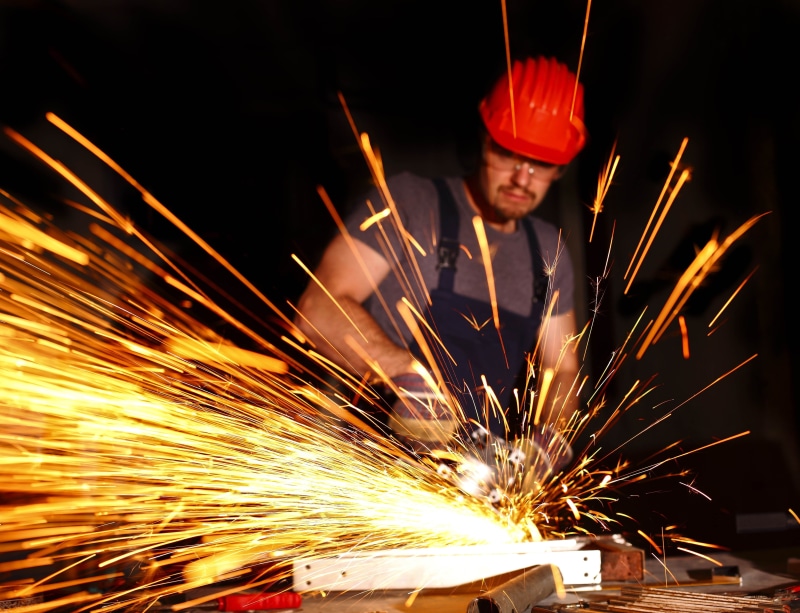 industry, illuminated, 4K, Sparks, front view, Cut, foundry, Bulgarian, skill, working, heat - temperature, blurred motion, occupation, one person, metal industry