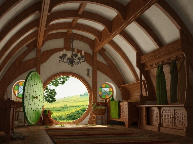 artwork, Hobbits, building, The Lord of the Rings, 1080P, door, concept art, The Shire, fantasy art, architecture, house, Bag End