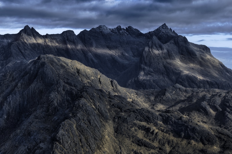 Black, 5K, mountain Peak, scenics, Highland, f/2, mountain, II, Scotland, outdoors, Inverness-shire, Canon 6D, Isle of Skye, Cuillins, view, nature, aerial view