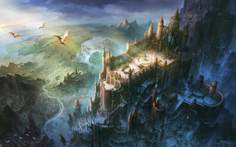 dragon, digital art, artwork, Minas Tirith, 1080P, castle