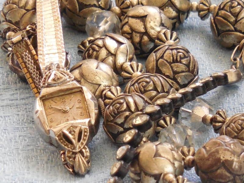 Costume, gem stone, silver, Gold, jewelry, colorful, treasure, pattern, healthy eating, still life, retro, Fashion, gold, timepiece, gems, jewelries, brown