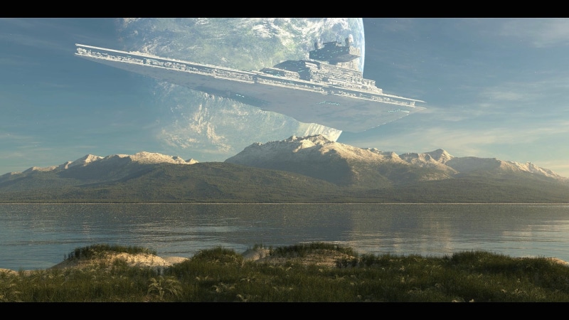 tranquil scene, beauty in nature, stars, planet, mountain peak, water, outdoors, mountain range, Star Destroyer, reflection, idyllic, sky, transfer print