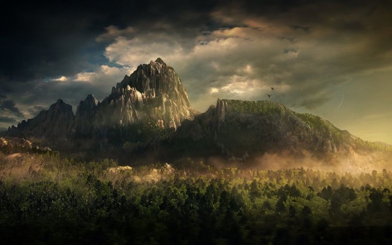 green, landscape, mountain, photo, 1080P, forest, hd, fault, near, fantasy, block
